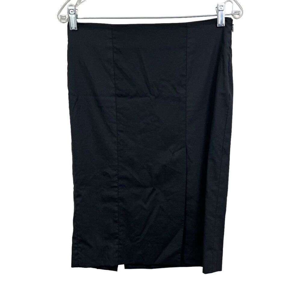 Bebe Womens Pencil Skirt Wool Blend Stretch Slits Side Vented Zip Black Sz 0*